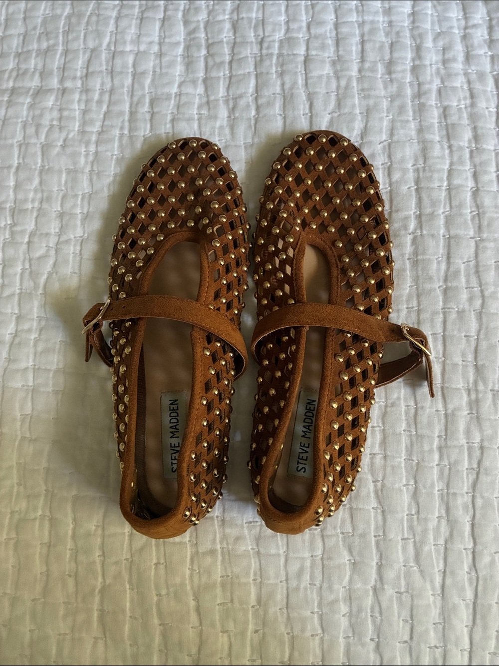 Steve Madden Tan Studded Mary Jane Flats